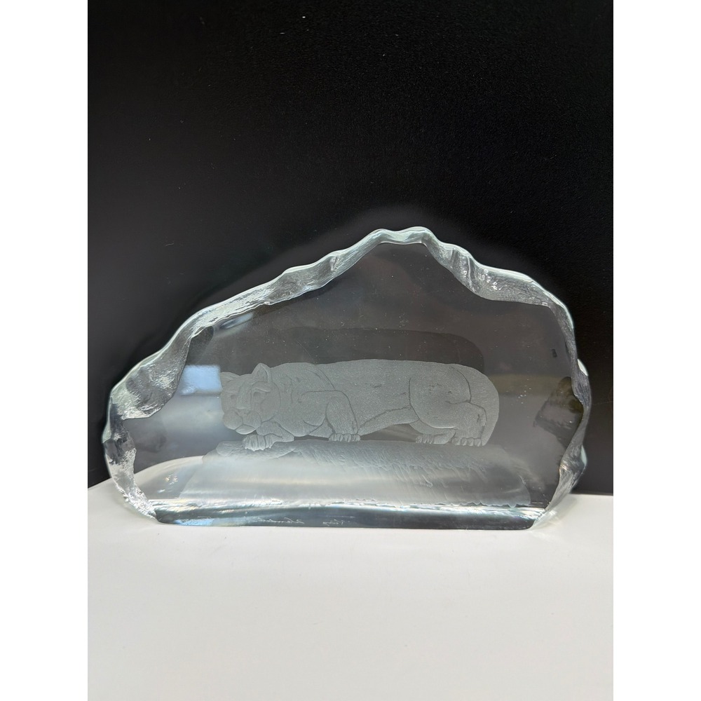 Wendell August Forge Glass Ice Block Cougar Mountain Lion Signed C King